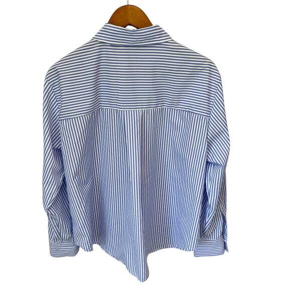ZARA Shirt Womens Large Blue Striped Poplin Contrasting Buttons Lightweight - Picture 2 of 11